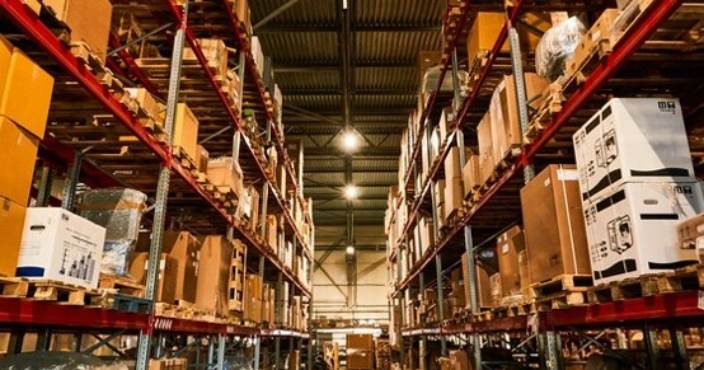 A warehouse metal racking.