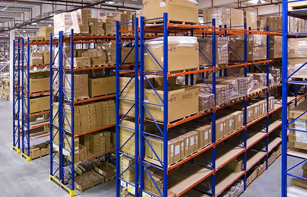 A loaded Industrial Racking System in a warehouse.