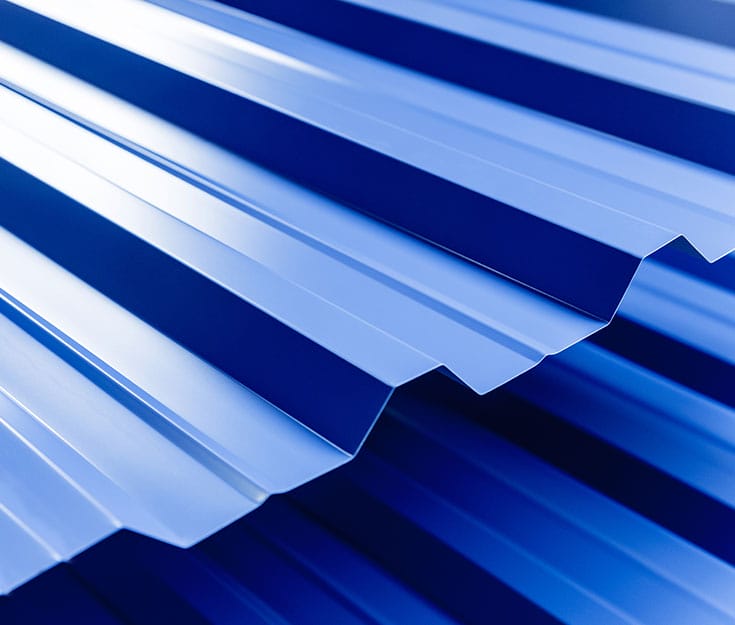 Close-up view of blue coloured METPRO roofs.