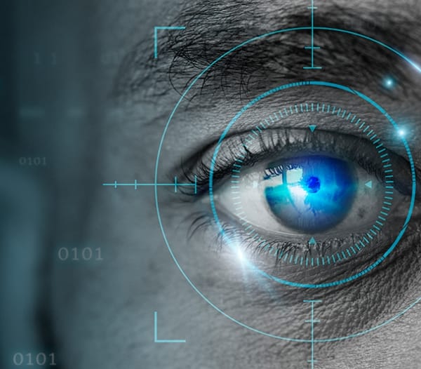 A close-up image of an eye represents MKK metal's vision.