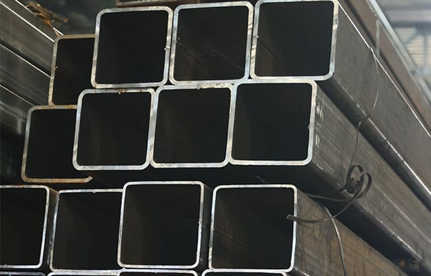 Close-up view of stacked Square hollow section.