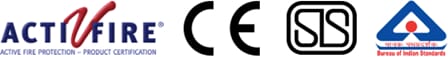 SIS, CE, Bureau of Indian Standards, ACTI FIRE certificates logos.