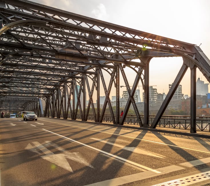 Image of a steel-built highway bridge.