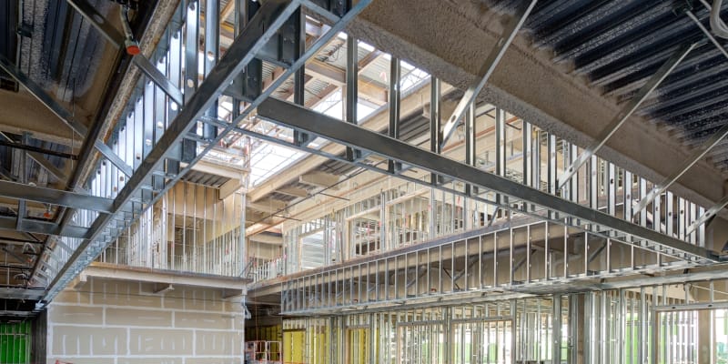 High-strength steel studs used in large scale construction.